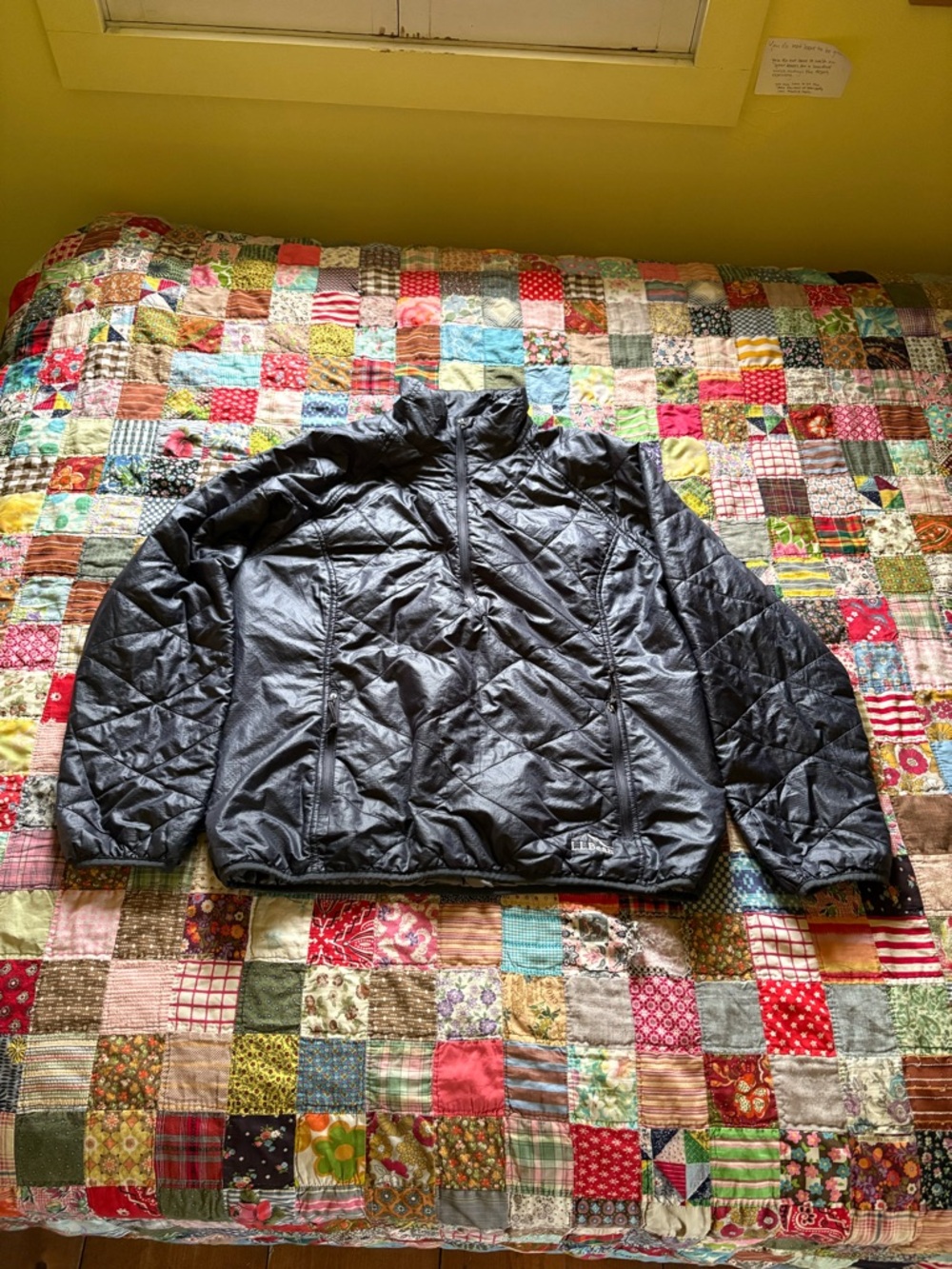 L.L. Bean Women’s L Black Quilted Puffer Jacket Quarter Zip Pullover